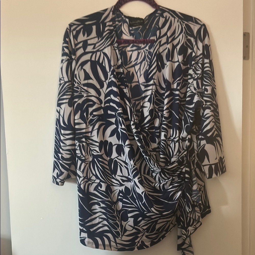 Brittany Black Navy and White Leaf Print Blouse